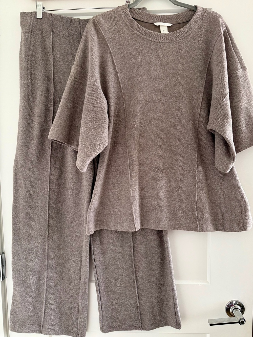 H&M Taupe Crewneck Sweater Top and Wide-Leg Knit Pants Set